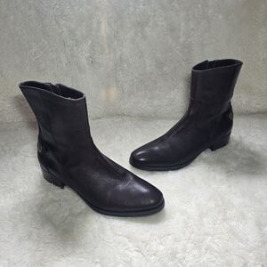 Marc Fisher Helki Deep Burgundy Leather Ankle Boots Zipper Riding Boot 7.5 M